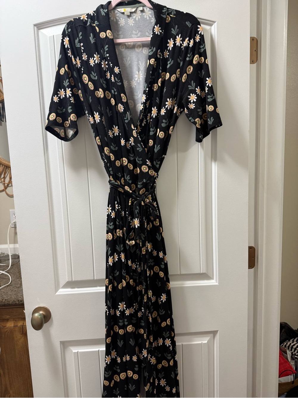 Boden Black Floral Maxi Wrap Dress with Daisy Print